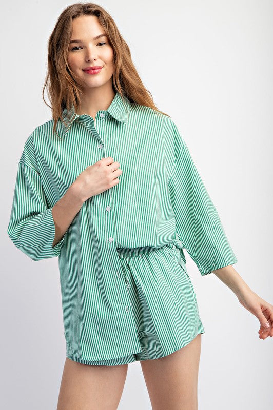 2pcs SET SOFT WOVEN STRIPE OVERSIZE SHIRT AND SHOR