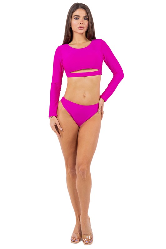 TWO PIECE LONG SLEEVE SLEEK CUT OUT BIKINI