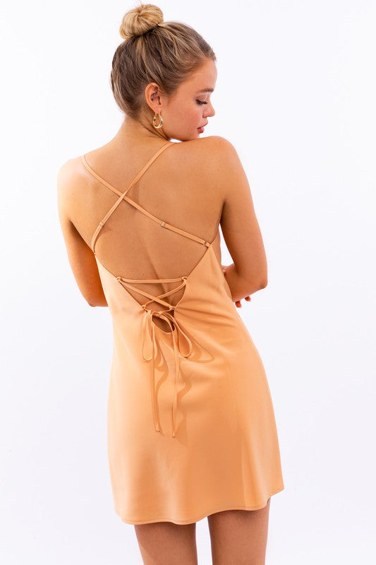 Cowl Neck Back Tie-Up Dress