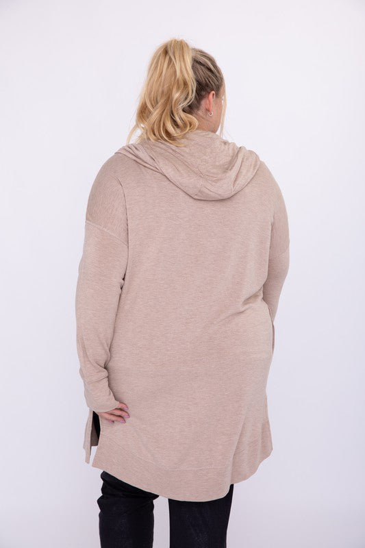 Curvy Longline Hooded Cardigan with Pockets