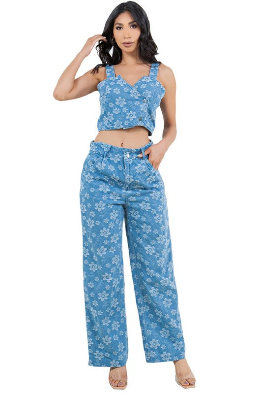 FAHION DENIM TWO PIECE PANTS SET