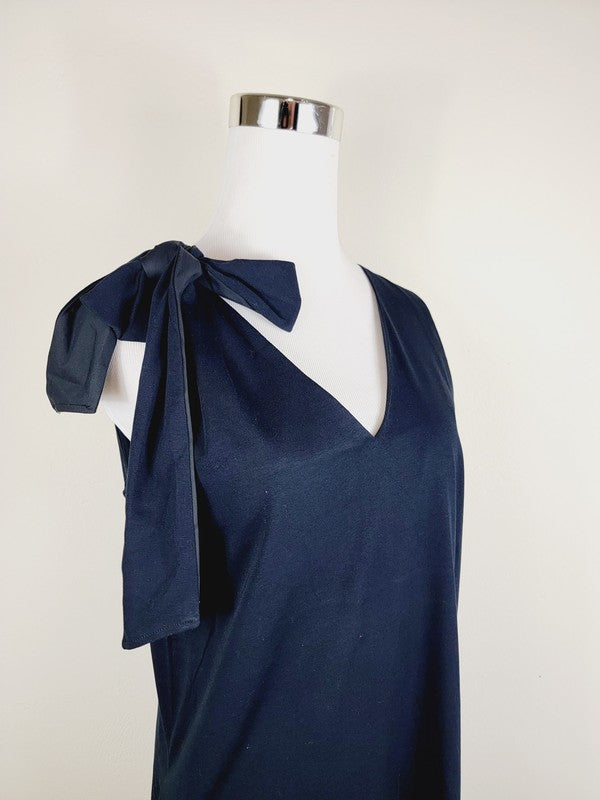 Cotton Jersey dress,One Shoulder Tie with pockets