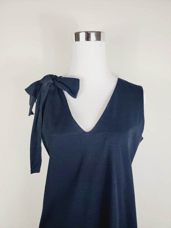 Cotton Jersey dress,One Shoulder Tie with pockets