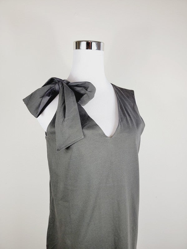 Cotton Jersey dress,One Shoulder Tie with pockets