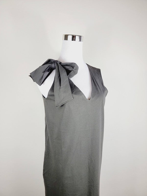 Cotton Jersey dress,One Shoulder Tie with pockets