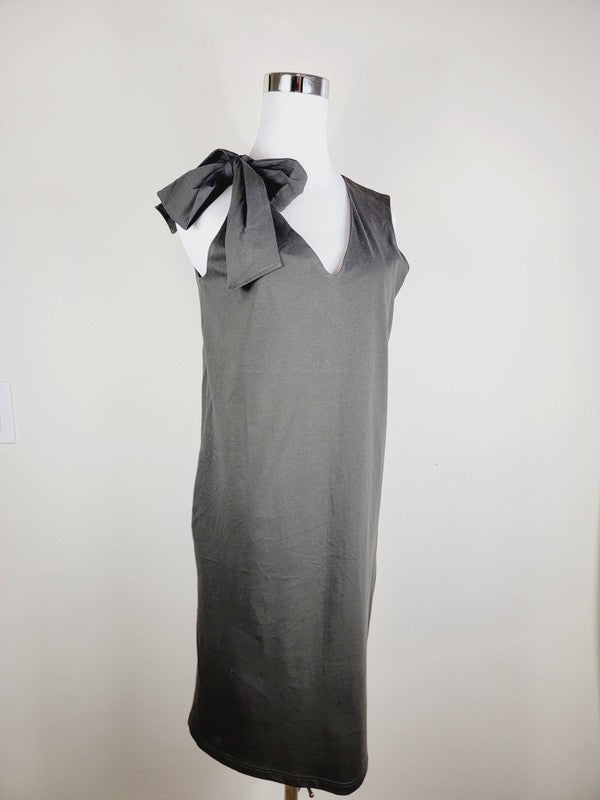 Cotton Jersey dress,One Shoulder Tie with pockets