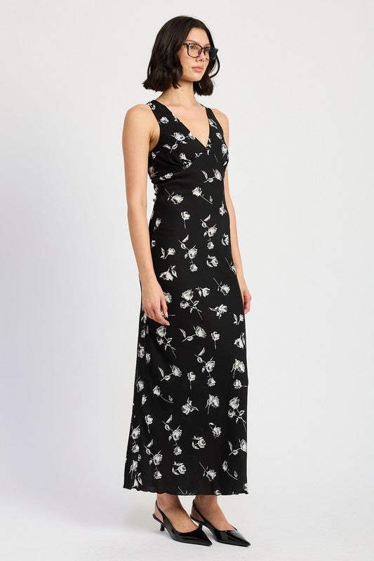 FLORAL V NECK MAXI DRESS