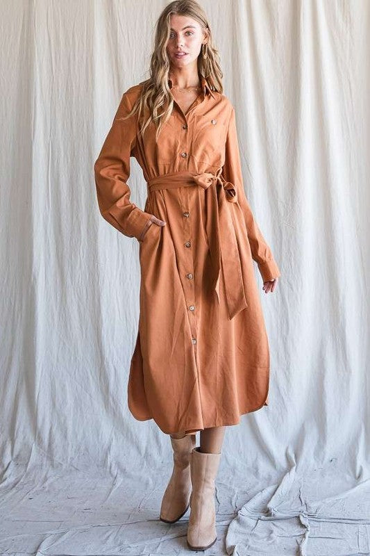 Button down shirt long dress PLUS 30-545P