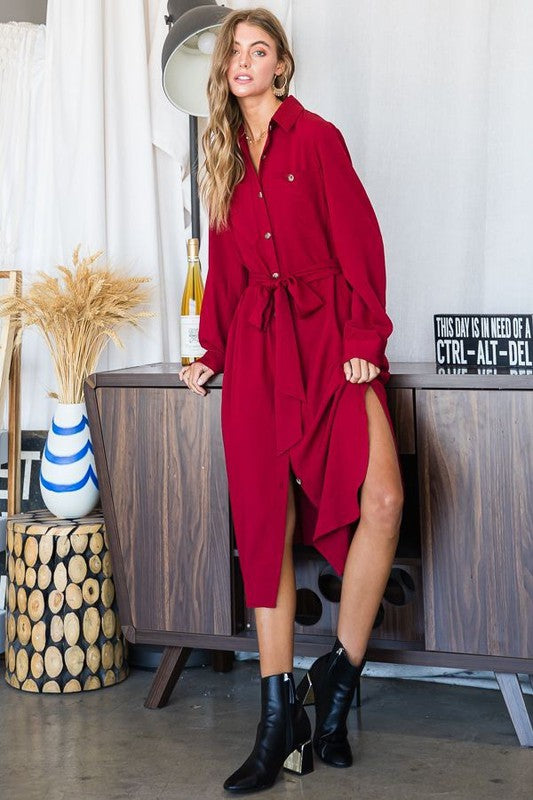 Button down shirt long dress PLUS 30-545P