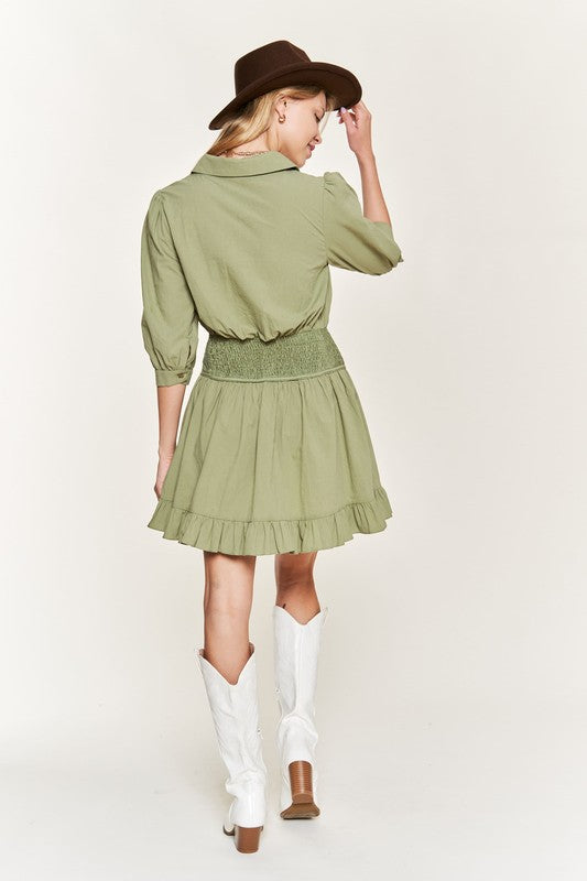 Eyelet detail 3/4 sleeve shortdress PLUS JBJ1091P