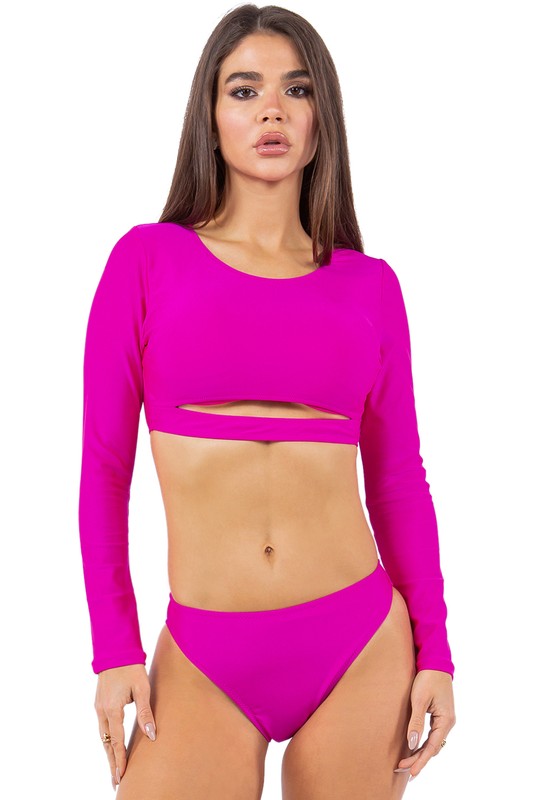 TWO PIECE LONG SLEEVE SLEEK CUT OUT BIKINI