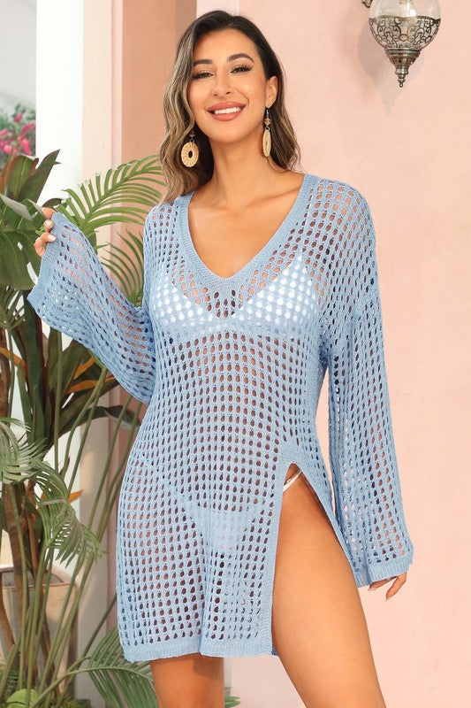 Crochet Side Split Beach Coverups Swimwear Dress