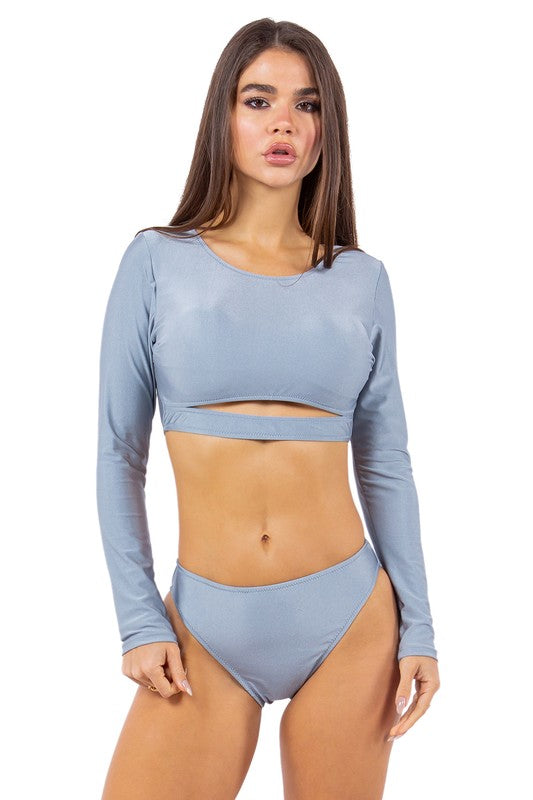 TWO PIECE LONG SLEEVE SLEEK CUT OUT BIKINI